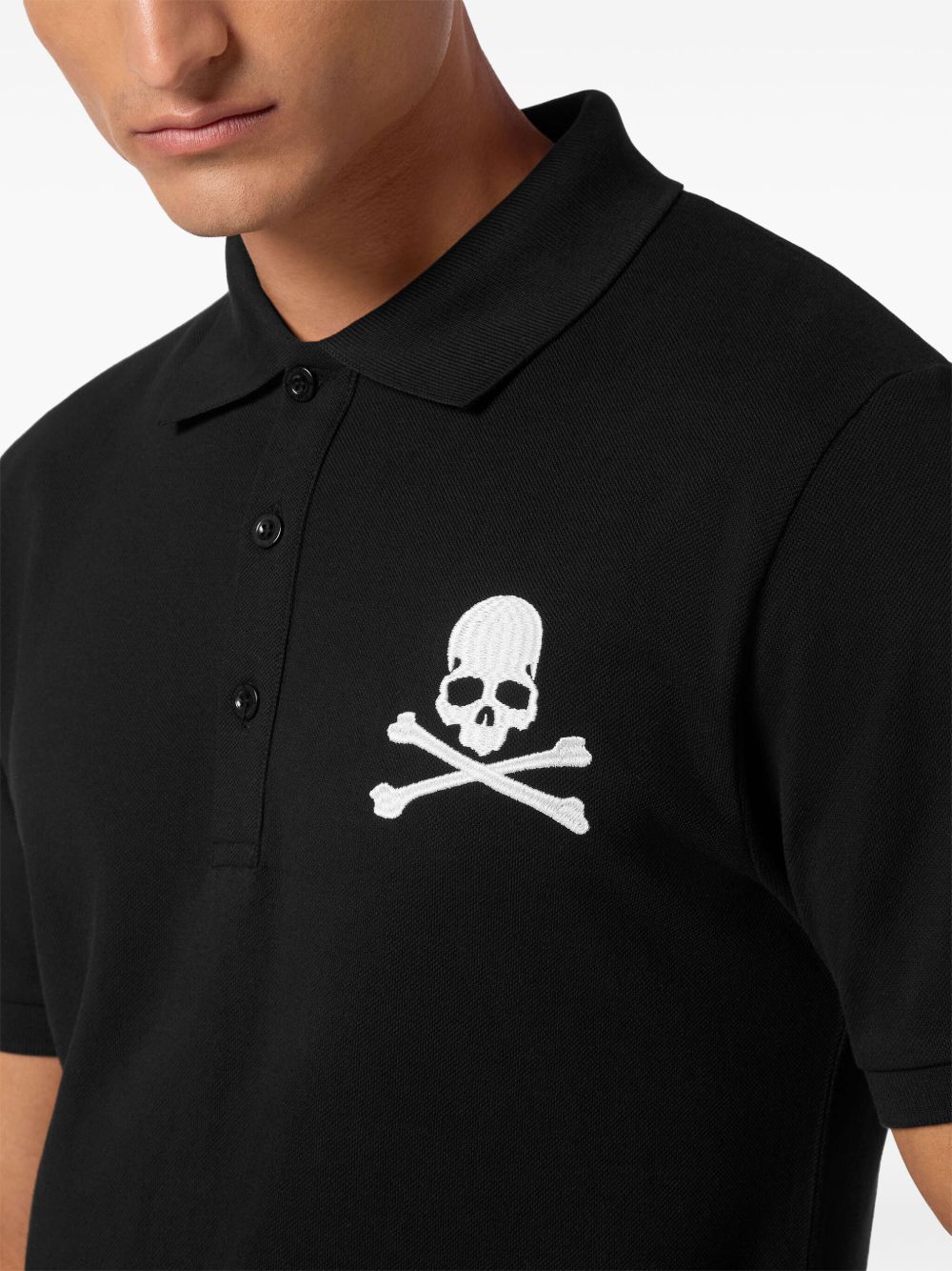 Cheap Philipp Plein skull-embroidered cotton polo shirt Men