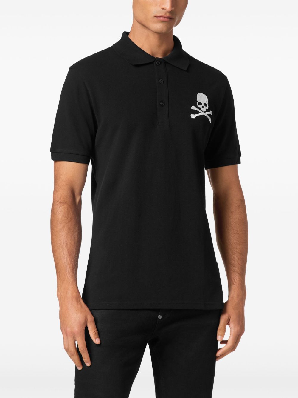 Cheap Philipp Plein skull-embroidered cotton polo shirt Men