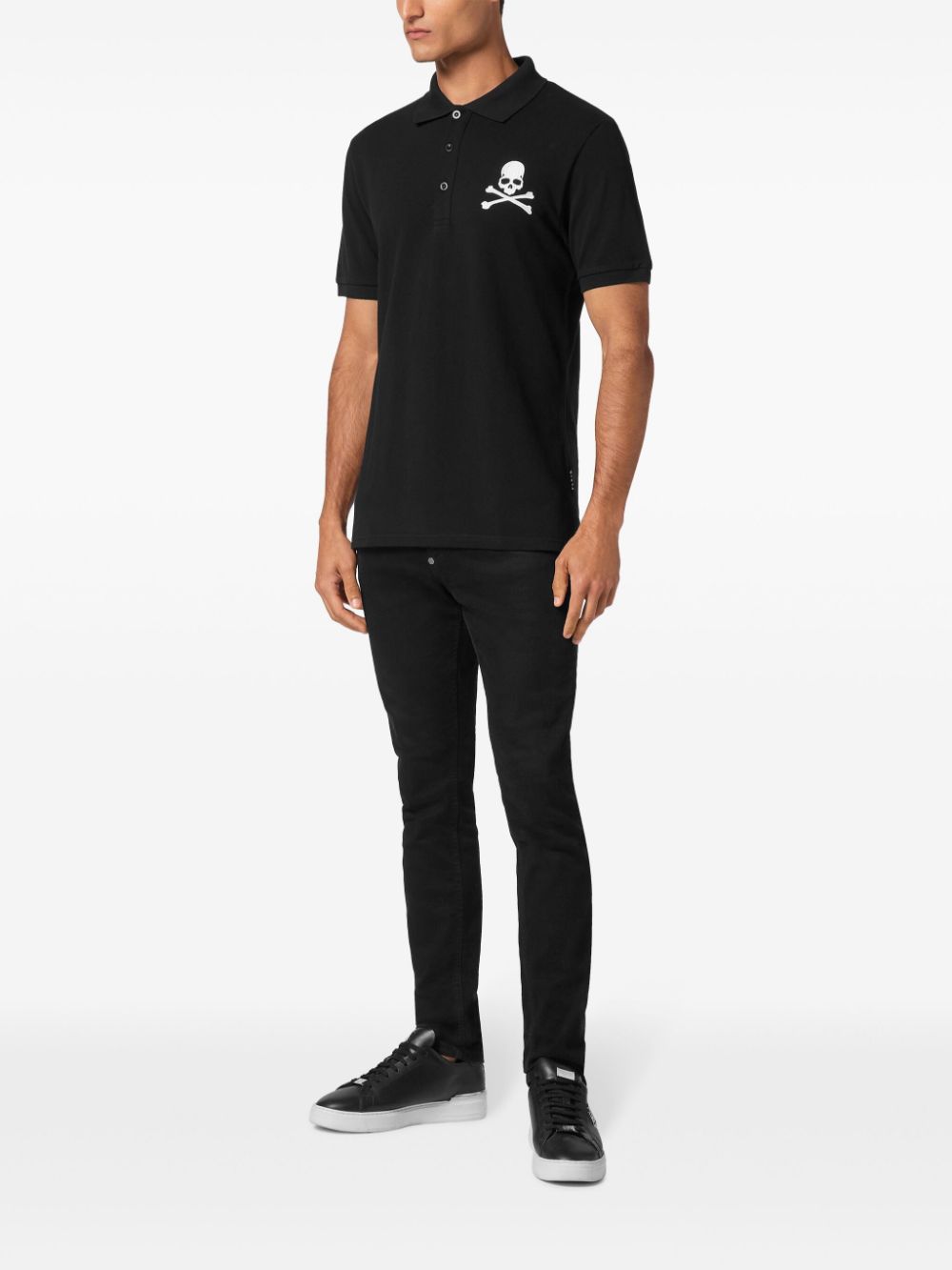 Philipp Plein skull-embroidered cotton polo shirt - Zwart