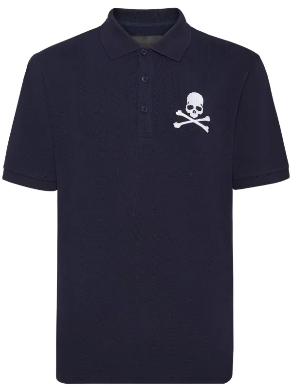 Philipp Plein Skull Bones Embroidered Cotton Polo Shirt Blue FARFETCH TR