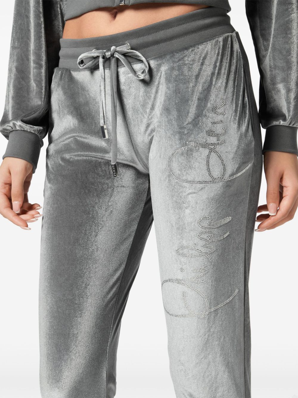 Shop Philipp Plein Crystal Signature Trousers In Grey