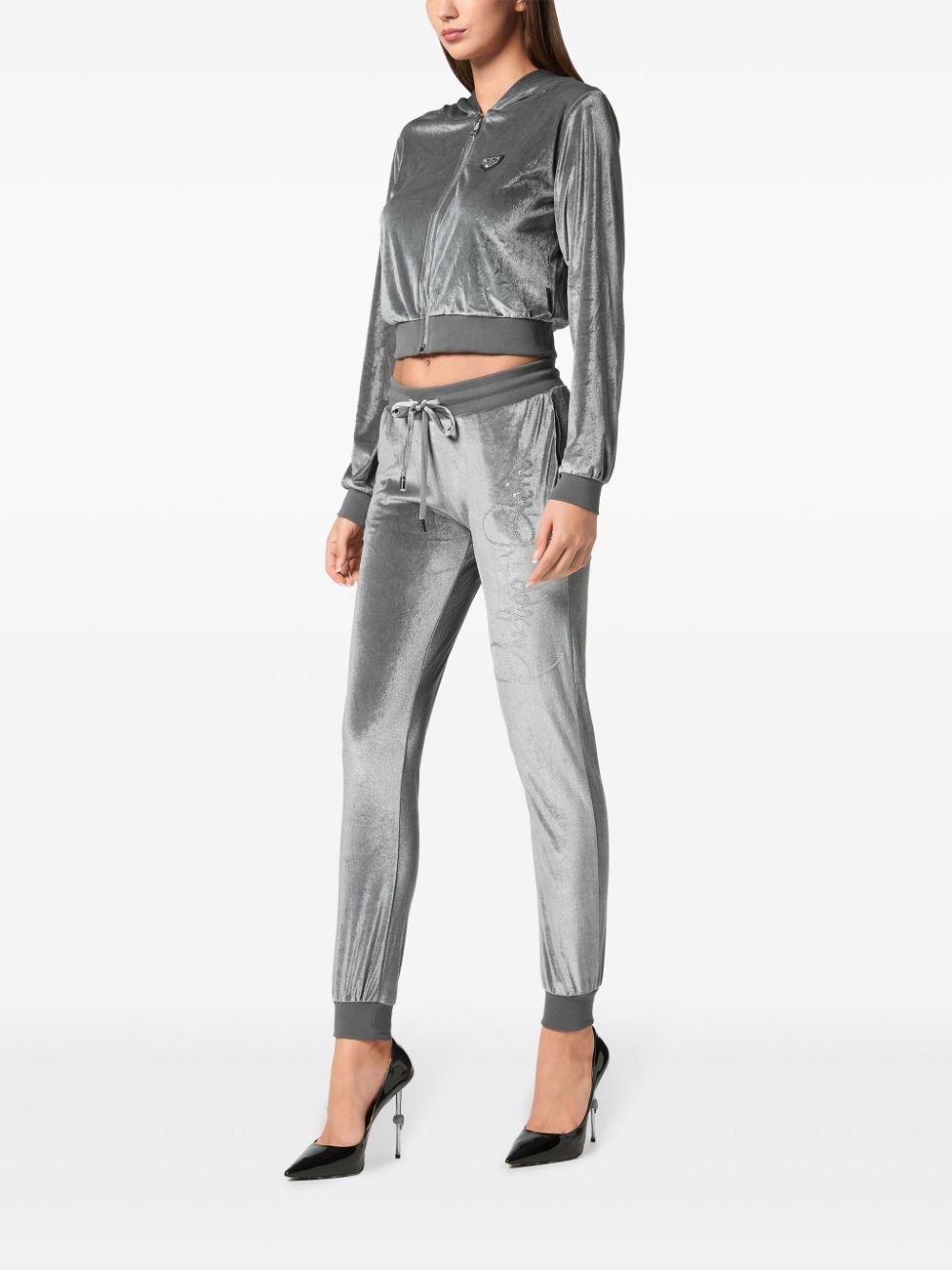 Shop Philipp Plein Crystal Signature Trousers In Grey