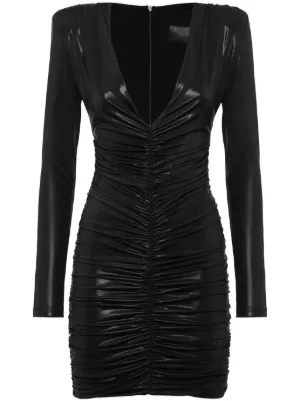 victoria long sleeve ruched mini dress Victoria Beckham Ruched Mini Dress