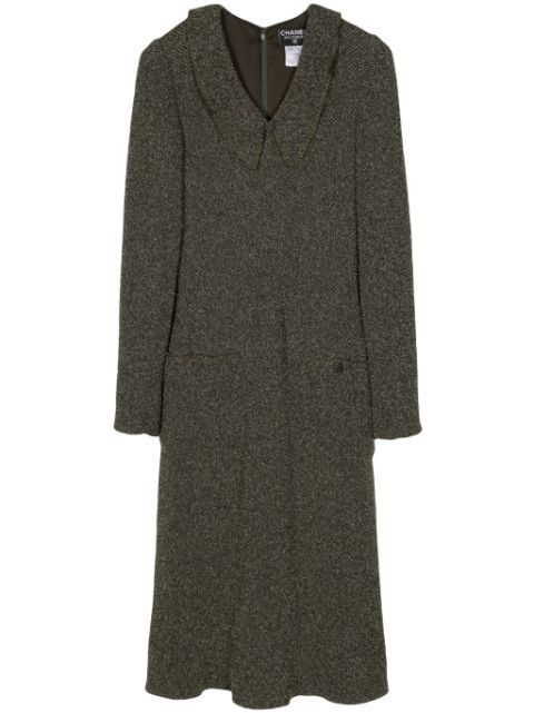 HOT SALE CHANEL 1997 pointed-collar tweed dress Women