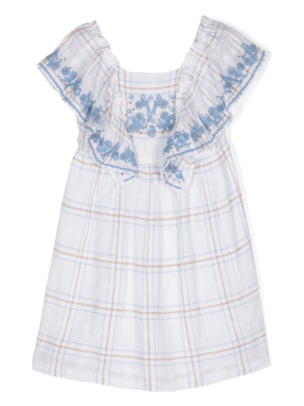 Tartine Et Chocolat floral-embroidered check dress Wit