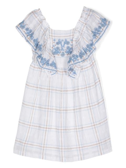 Tartine Et Chocolat floral-embroidered check dress