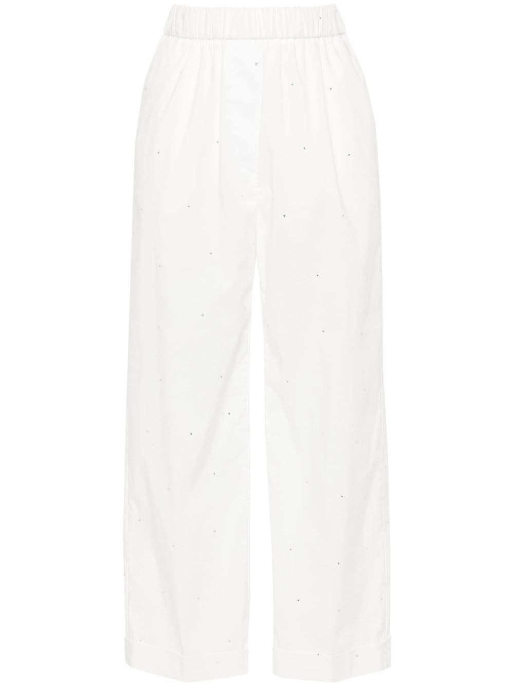 Peserico Rhinestone-embellished Straight-leg Trousers In White
