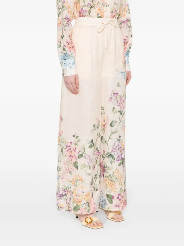【Zimmermann】Halliday フローラル シルクパラッツォパンツ ZIMMERMANN Halliday floral-print Palazzo Trousers | Neutrals
