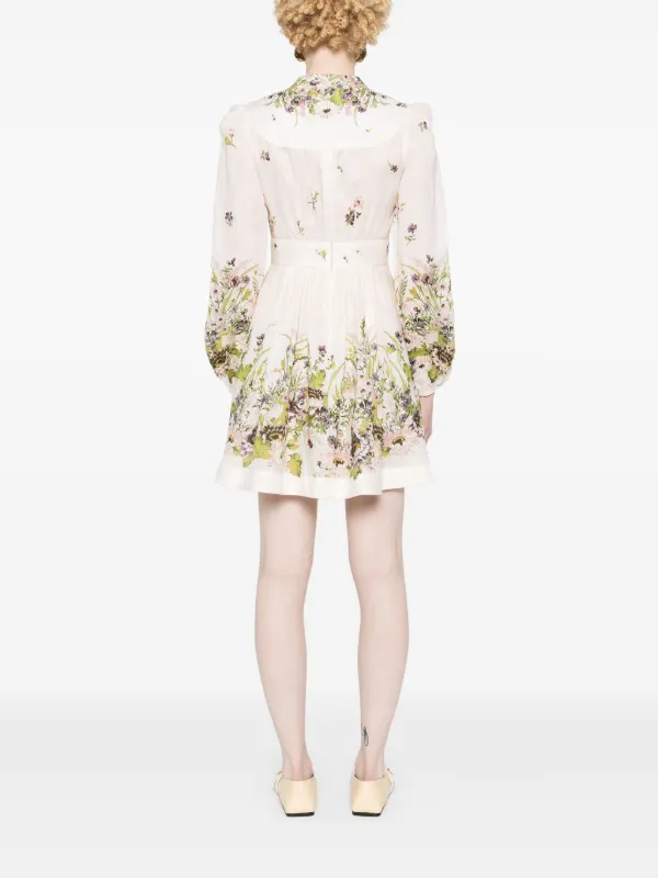 ZIMMERMANN Halliday Plunge Linen Mini Dress | Neutrals