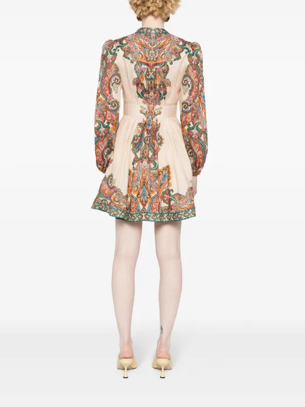 ZIMMERMANN リネン＆シルク混 ミディ丈ワンピース【関税なし】 ZIMMERMANN Ottie Plunge Linen Mini Dress | Neutrals | FARFETCH