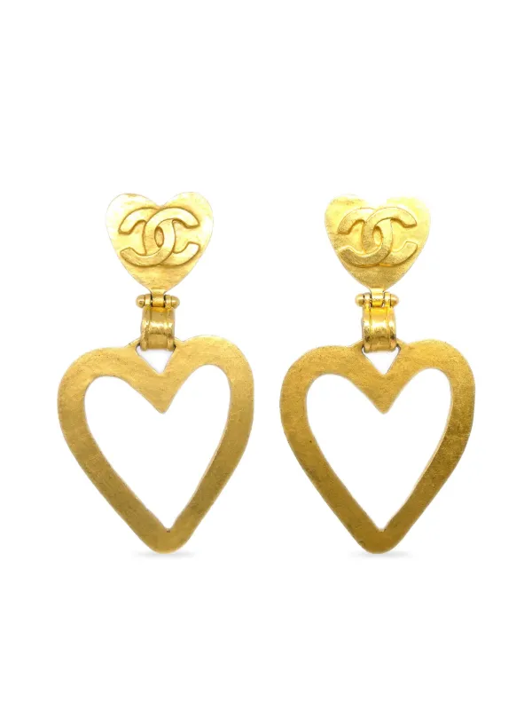 CHANEL Pre-Owned 1995 Heart Dangle clip-on Hoop Earrings