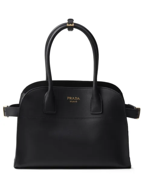 Prada logo-lettering leather tote bag