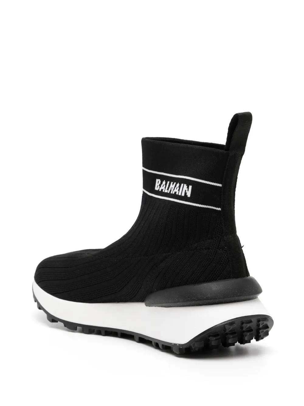 Balmain Logo-intarsia Sock Sneakers In 930bc Black/white