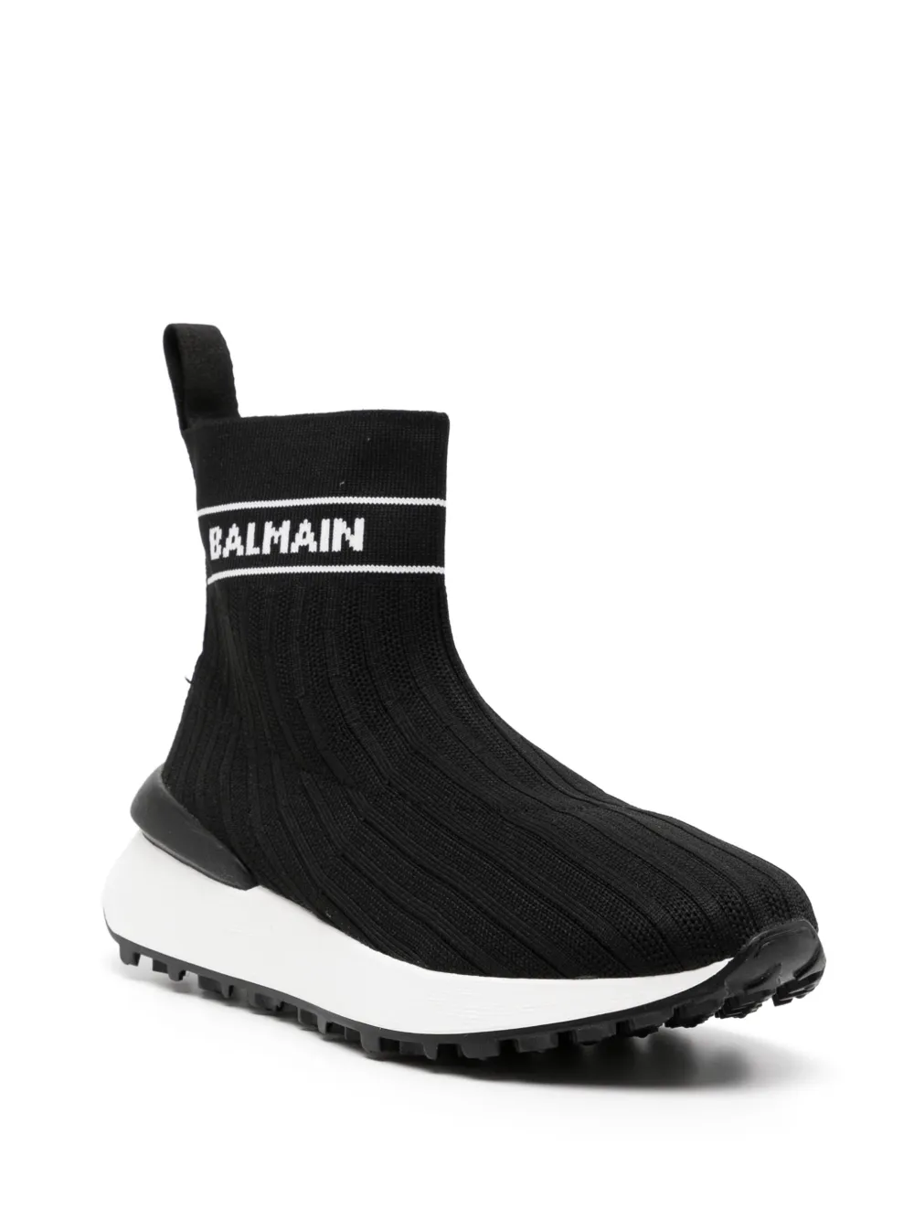 Balmain Logo-intarsia Sock Sneakers In 930bc Black/white