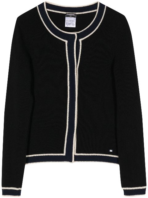 HOT SALE CHANEL 2002 contrast-border cashmere cardigan Women