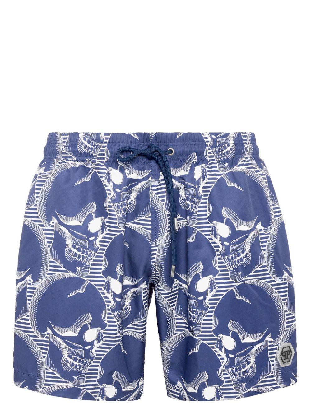 Shop Philipp Plein Skull-print Swim Shorts In 14 Dark Blue