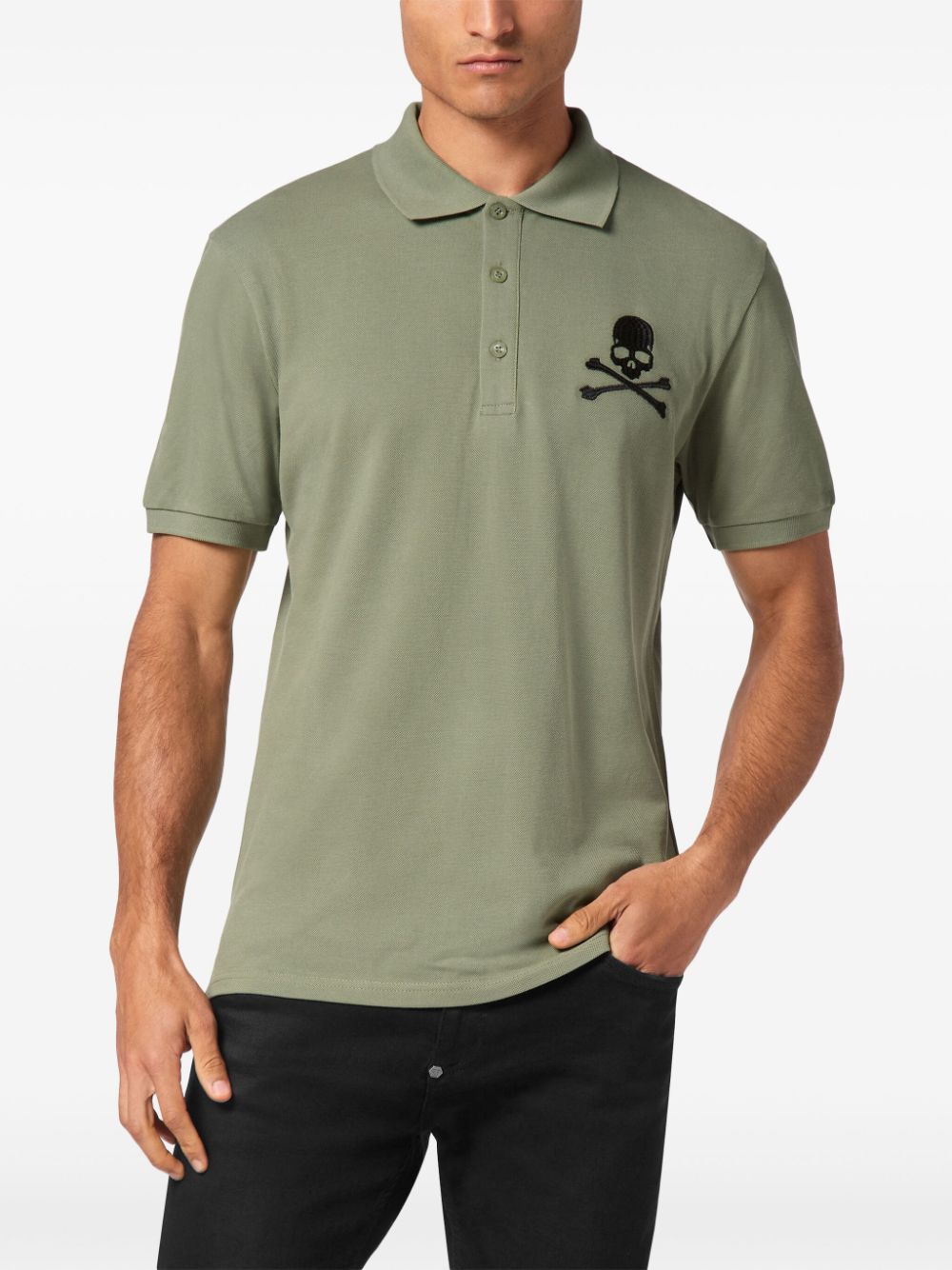 Cheap Philipp Plein Skull & Bones embroidered cotton polo shirt Men