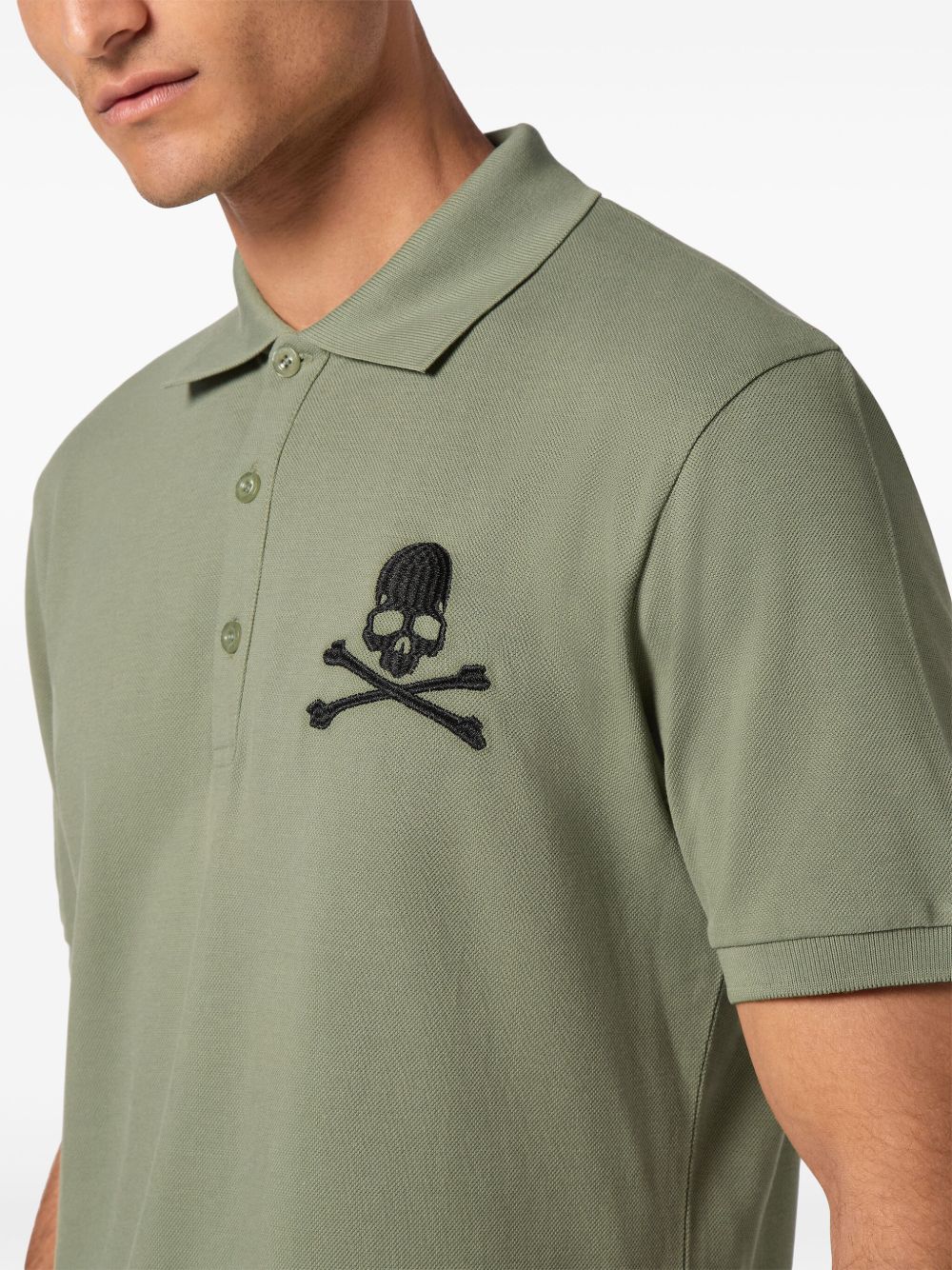 Cheap Philipp Plein Skull & Bones embroidered cotton polo shirt Men