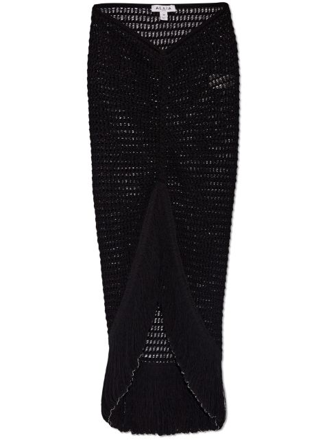 Alaïa fringed crochet-knit skirt