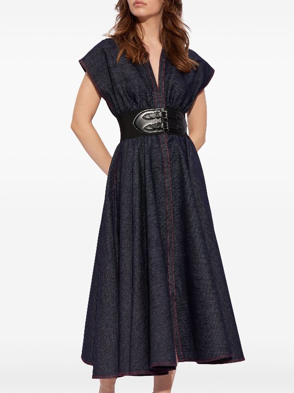 Black denim belted fashion dress