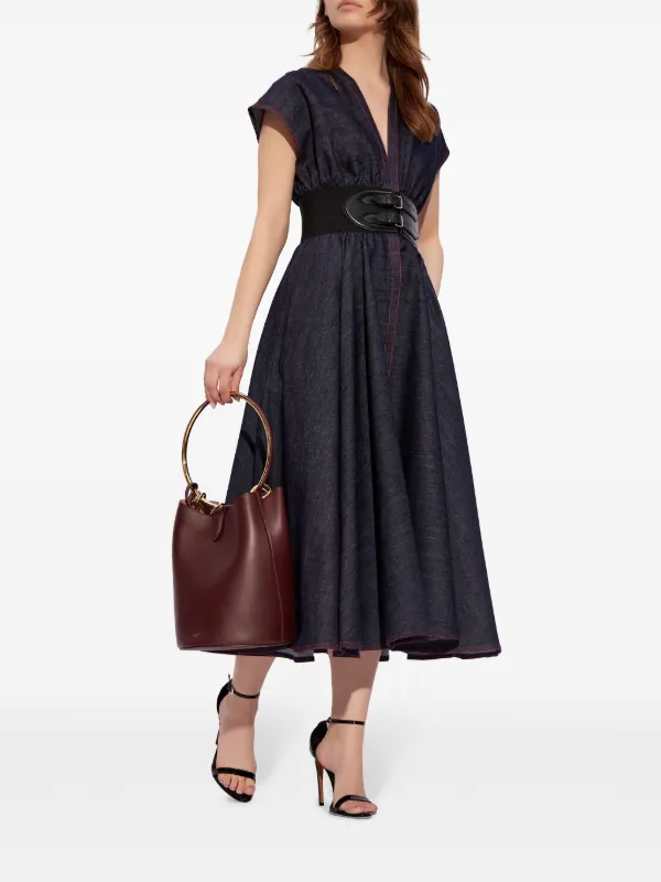 Belted denim midi dress clearance