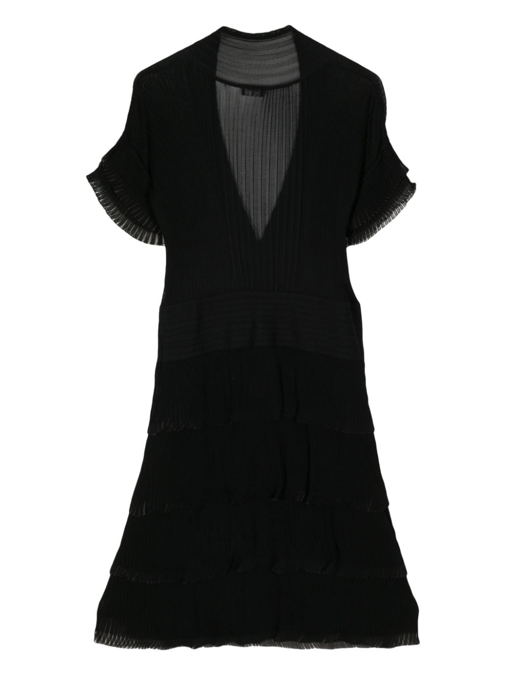 CHANEL Pre-Owned 2007 V-neck pleated midi dress - Zwart