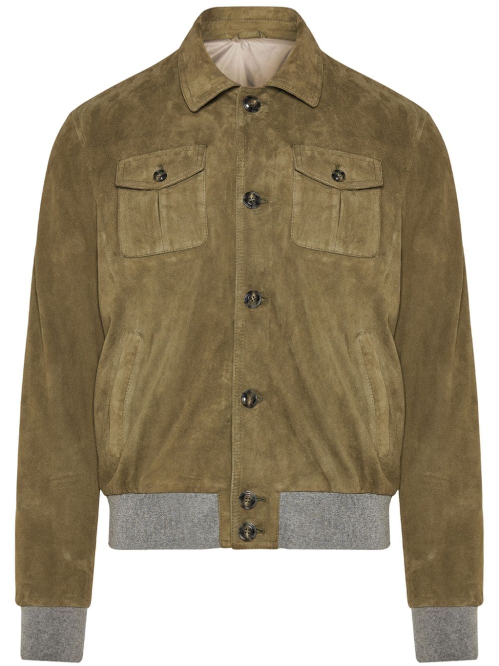 Barba Classic-collar Suede Bomber Jacket In Green
