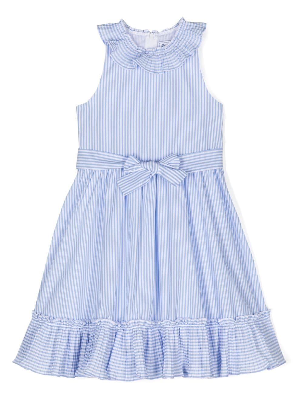 Tartine Et Chocolat Kids' Striped Belted Cotton Dress In Blue