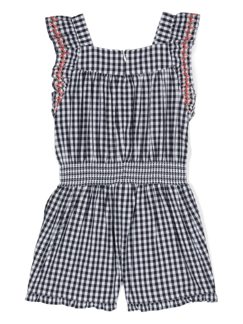 Shop Tartine Et Chocolat Gingham-check Embroidered Playsuit In Blue
