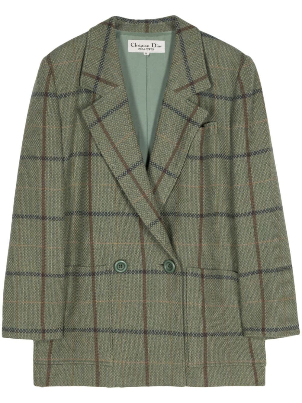 Pre-owned Dior Checked Double-breasted Blazer In Green