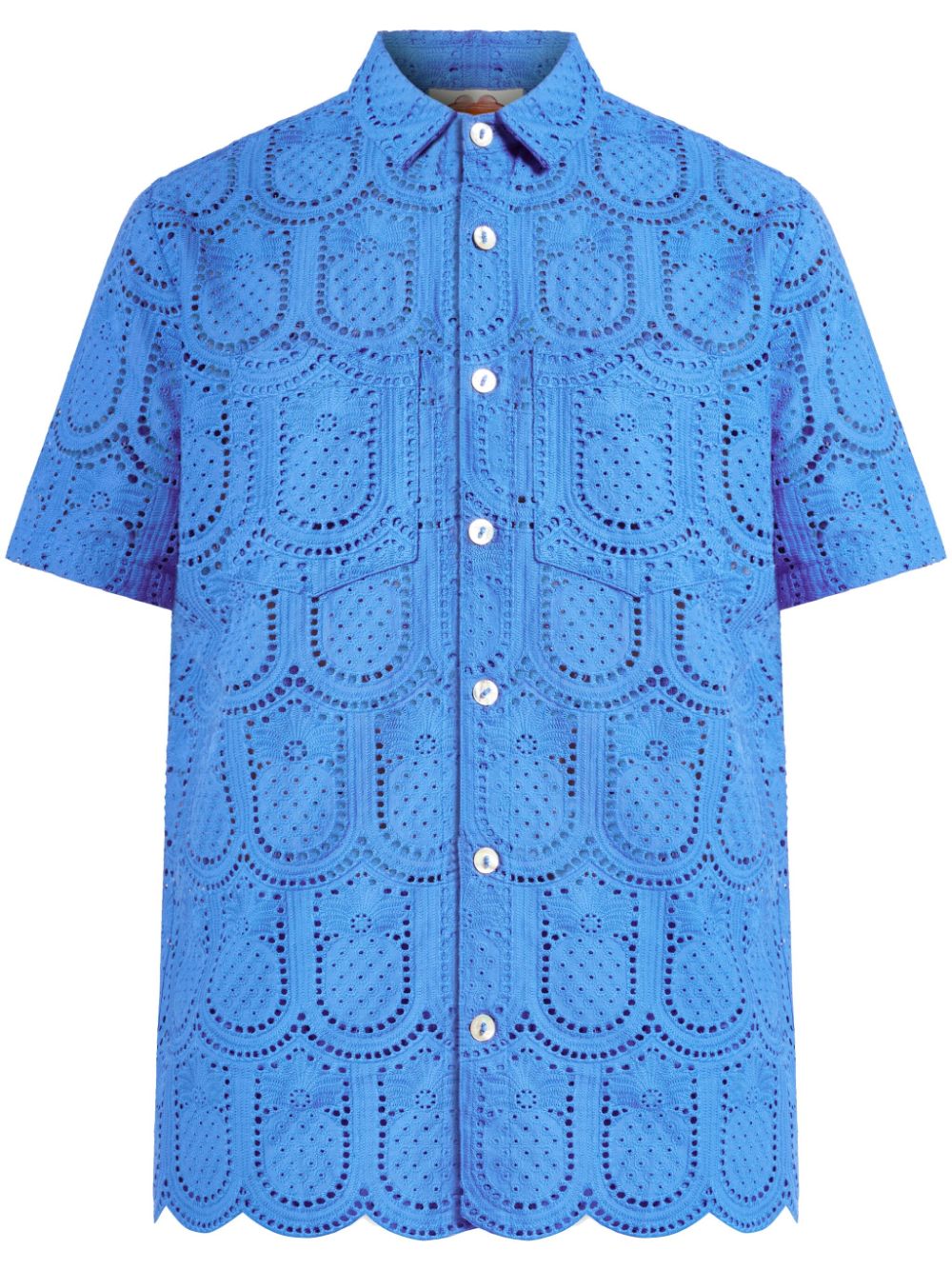 Farm Rio Pineapple Eyelet Cotton Shirt In Blue