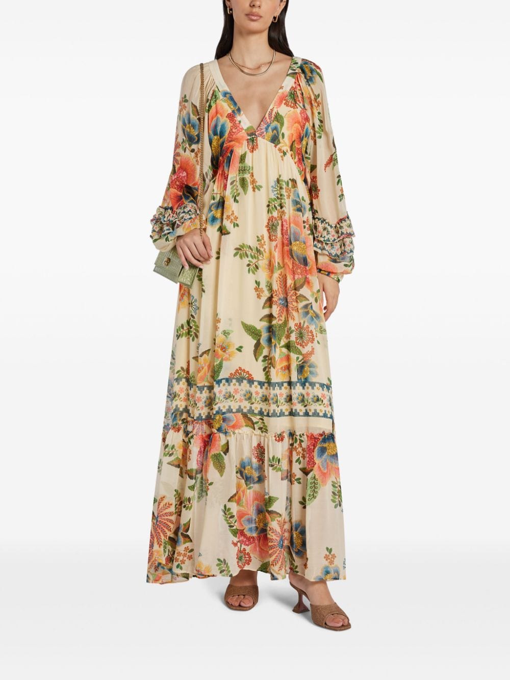 Shop Farm Rio V-neck Floral-print Maxi Dress In Neutrals