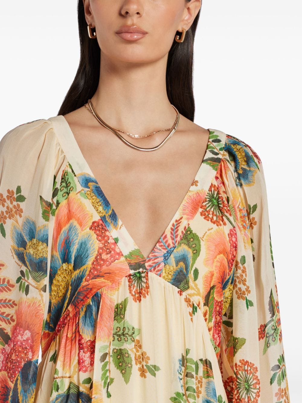 Shop Farm Rio V-neck Floral-print Maxi Dress In Neutrals