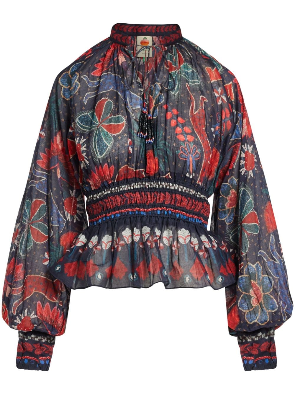 FARM Rio Tropical Shine-print cotton blouse - Rosso