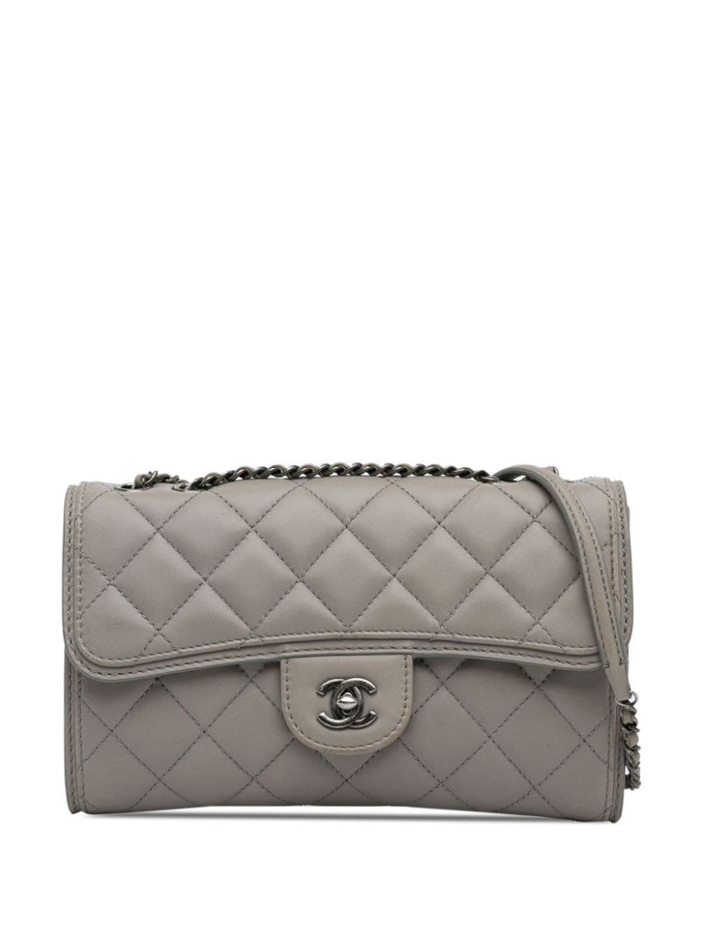Pre-owned Chanel 2013-2014 Mini Lambskin Flap Crossbody Bag In Grey