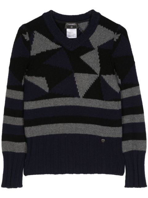 CHANEL 2000 geometric-intarsia cashmere jumper Women