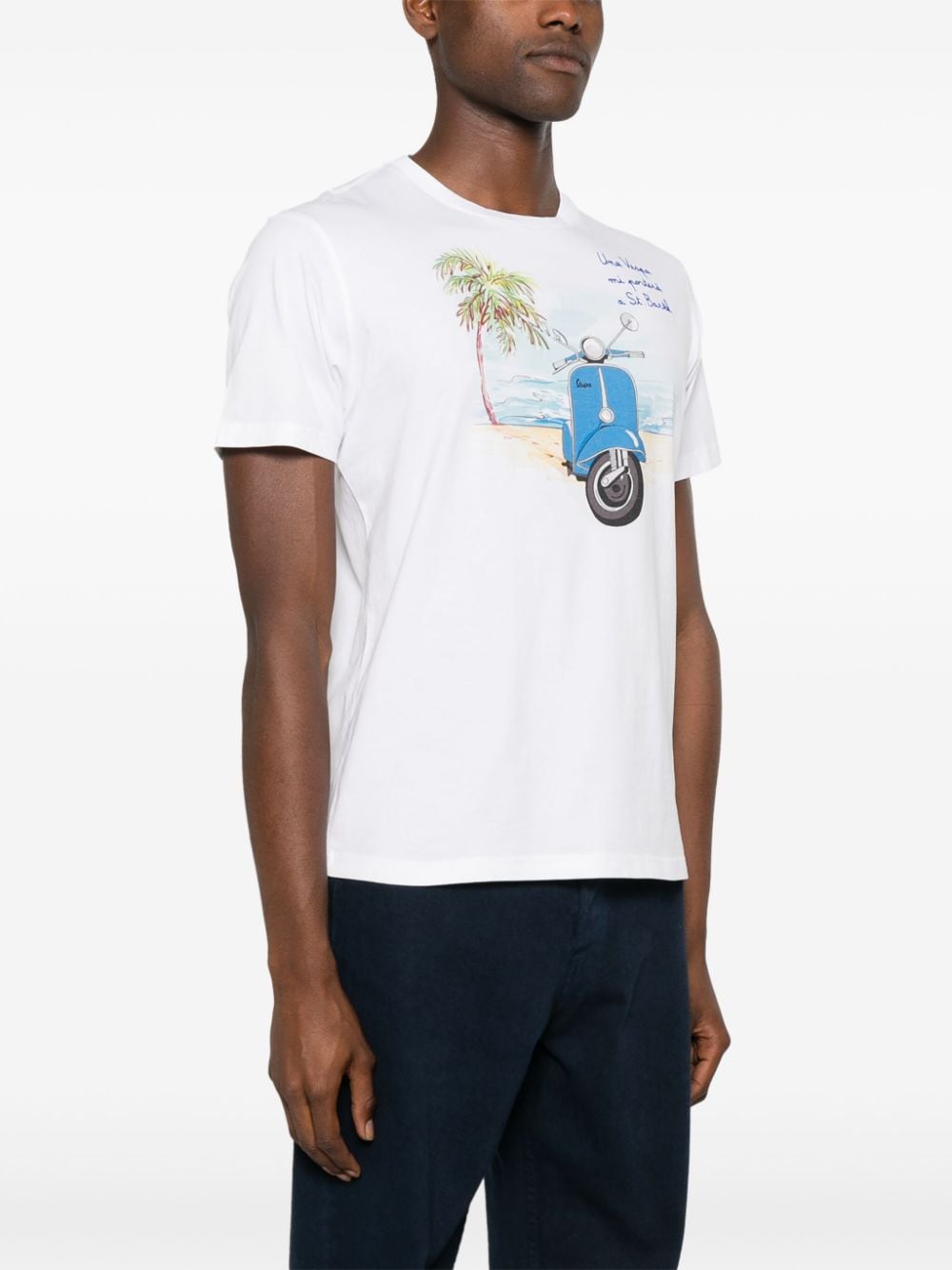 Shop Mc2 Saint Barth Vespa-print Cotton T-shirt In White