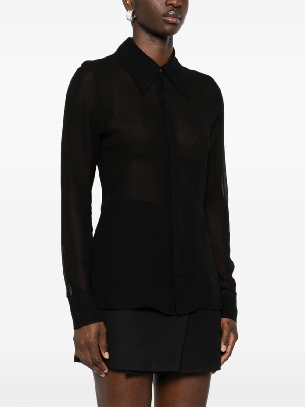 Shop Ami Alexandre Mattiussi Georgette-crepe Silk Shirt In Black