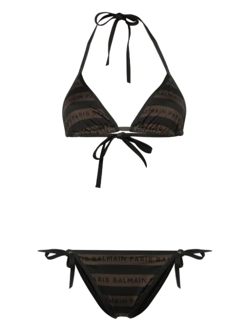 Bikini rayé à logo imprimé - Balmain - Modalova