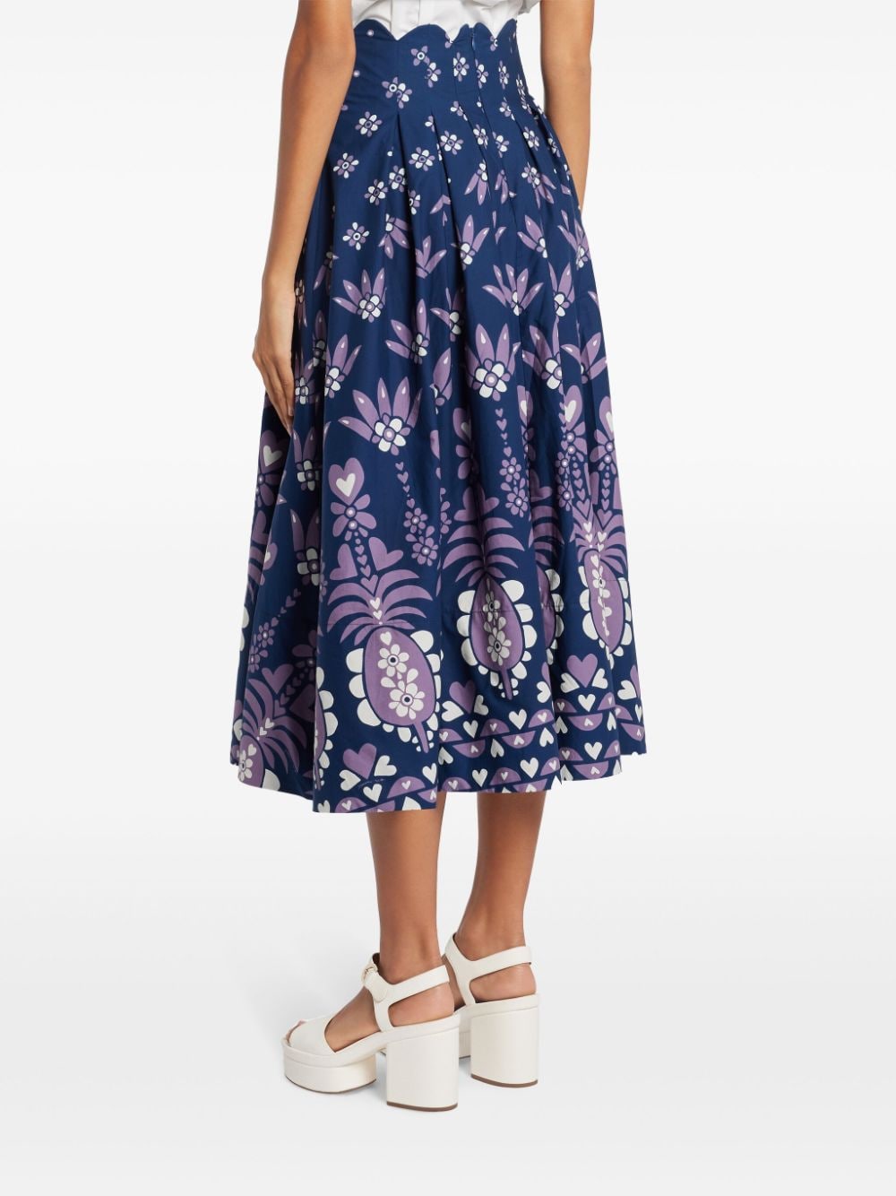 Shop Farm Rio Floral-print Midi-skirt In Blue