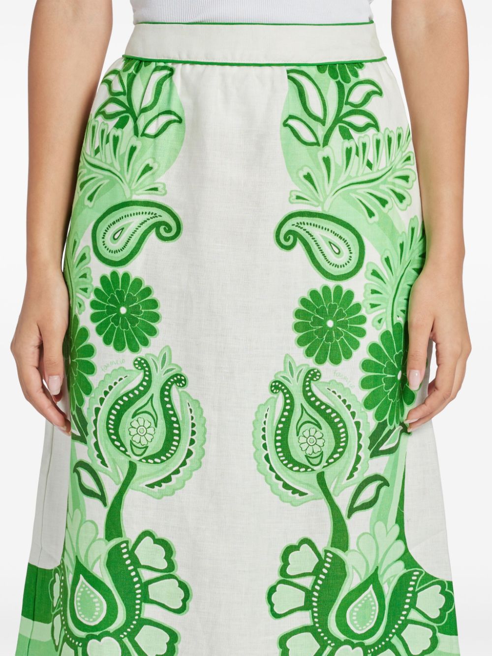 Shop Farm Rio Scalloped-print Midi-skirt In Green
