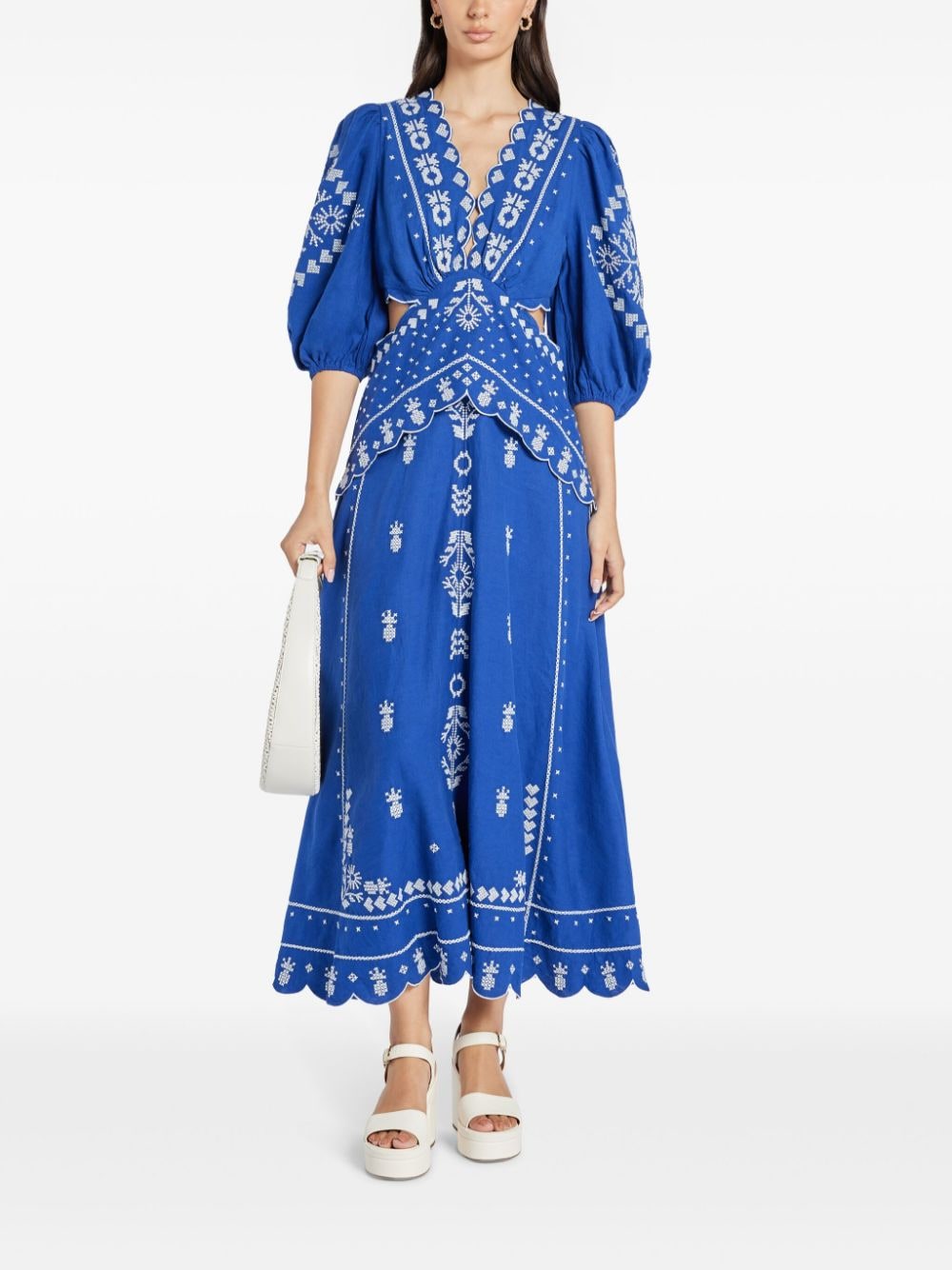 Shop Farm Rio Embroidered Cut-out Maxi Dress In Blue