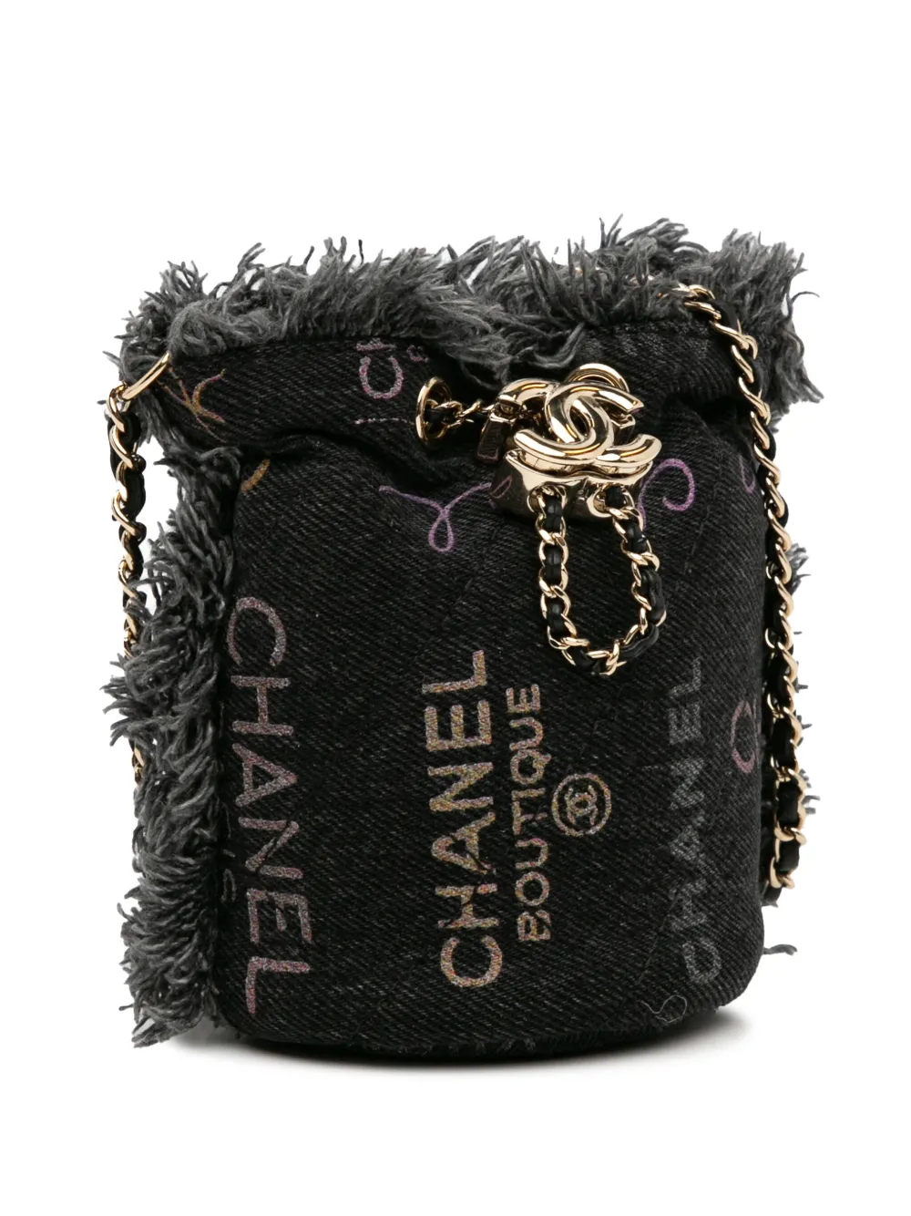 Pre-owned Chanel 2021 Mini Denim Mood With Chain Bucket Bag In Black