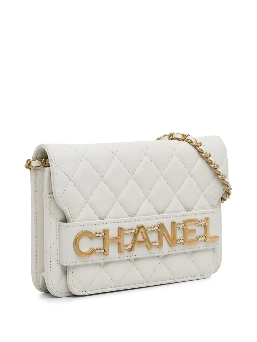 Pre-owned Chanel 2019 Enchained Flap Wallet On Chain Crossbody Bag In White