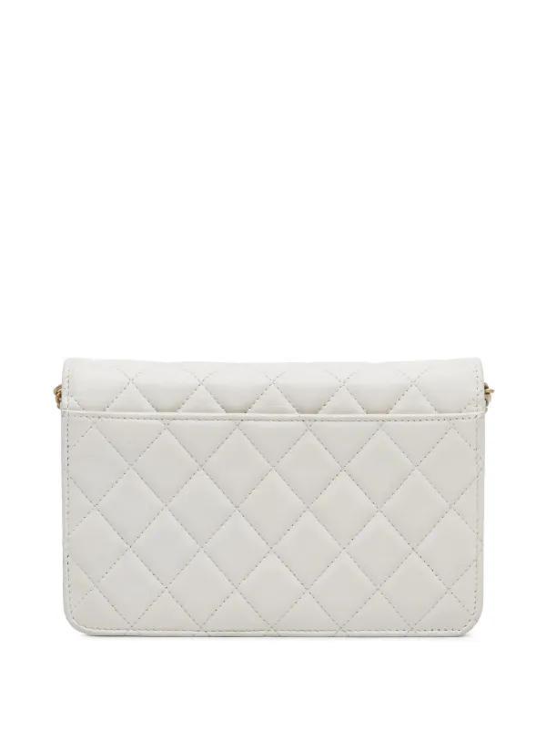 CHANEL ツイード ホワイト チェーンウォレット シャネル リボン ミニ チェーンウォレット コインケース