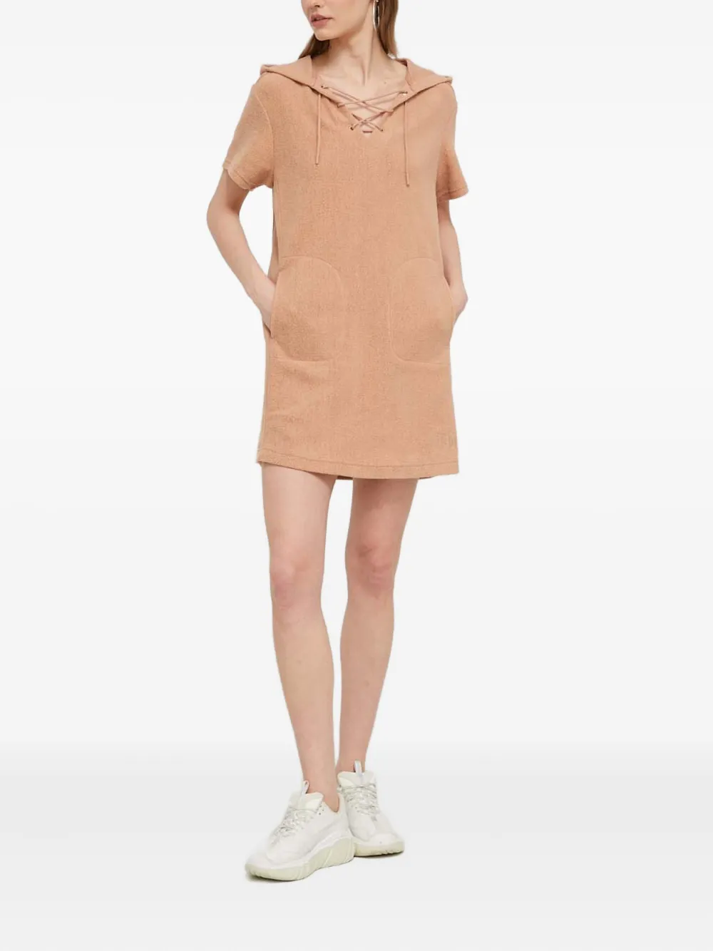 Ugg Hooded Lace-up Mini Dress In Neutral