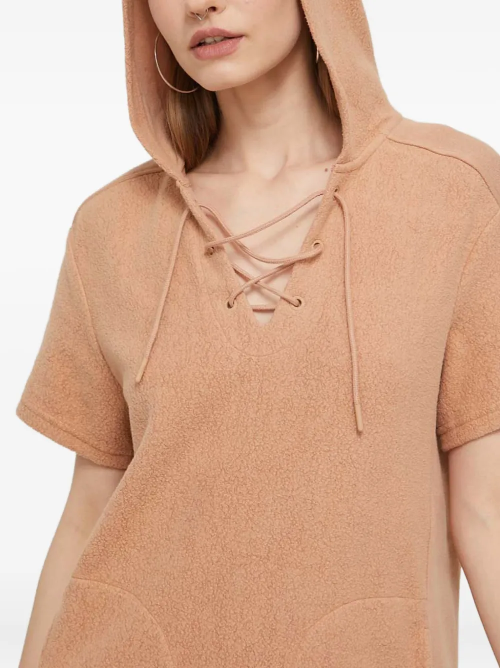Ugg Hooded Lace-up Mini Dress In Neutral