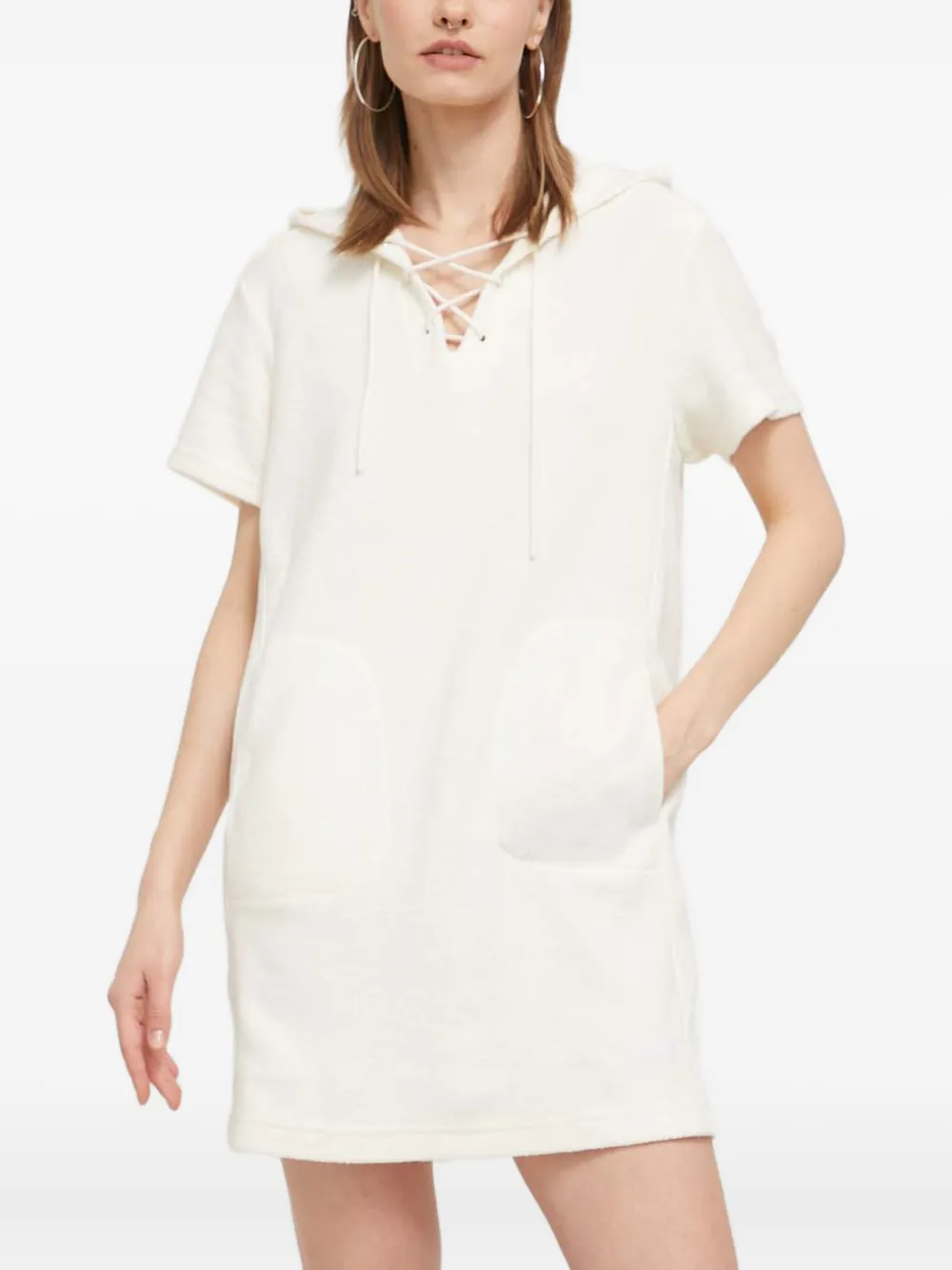 UGG hooded lace-up mini dress | Neutrals | Image 1