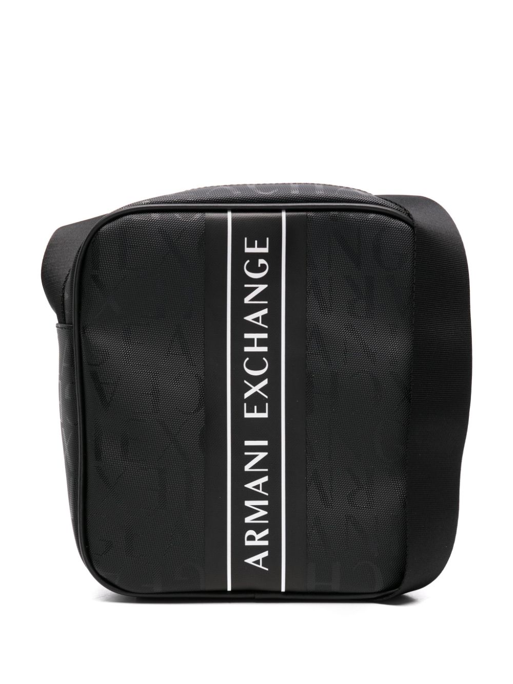 Armani Exchange logo-jacquard zipped shoulder bag Zwart