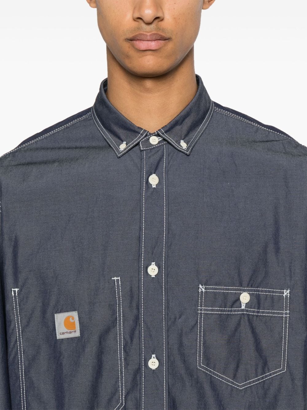 Shop Junya Watanabe X Carhartt Cotton Chambray Shirt In Blue
